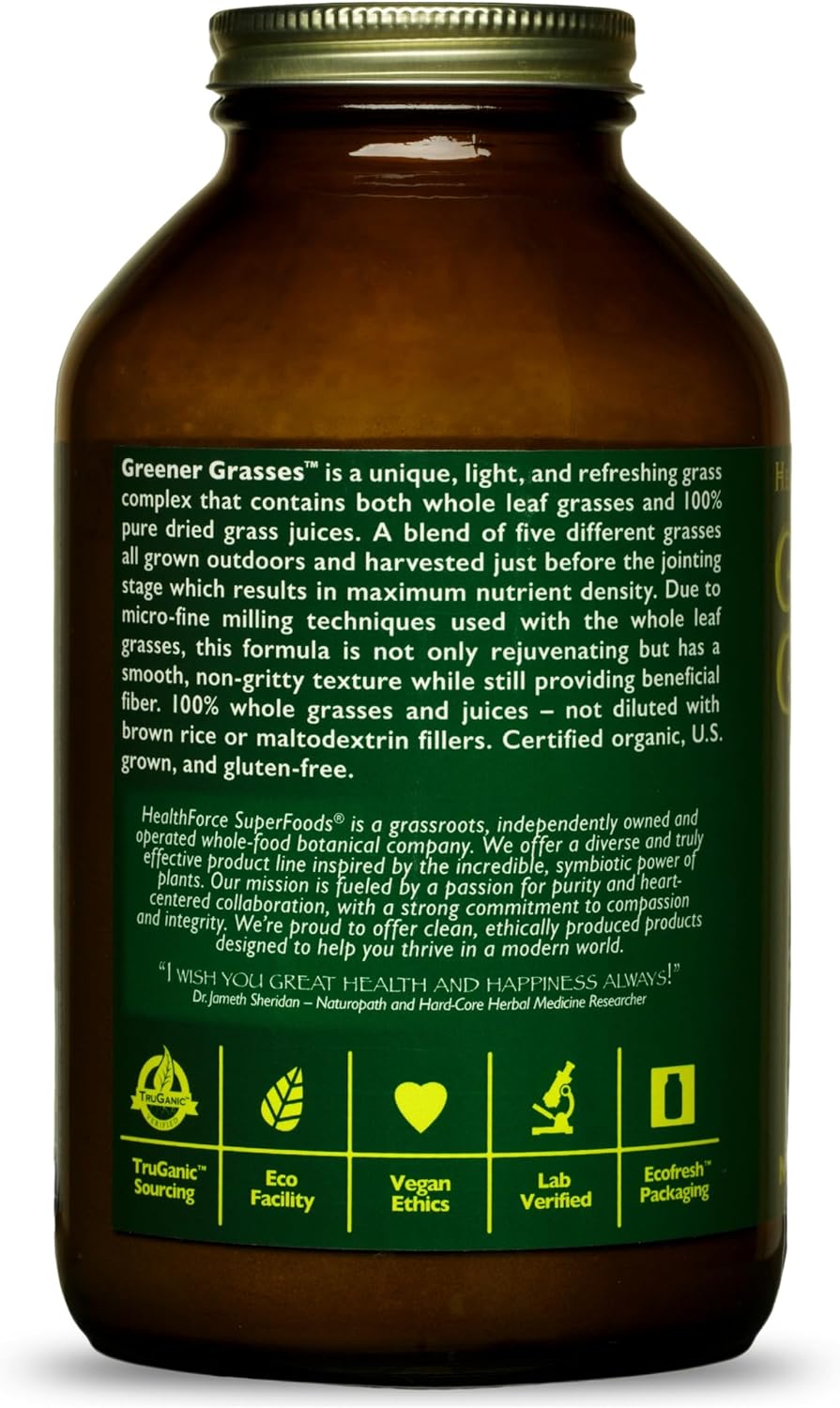 HealthForce SuperFoods Greener Grasses Alkalizer Powder – Organic Vegan Greens Superfood, 10 oz (283 g)
