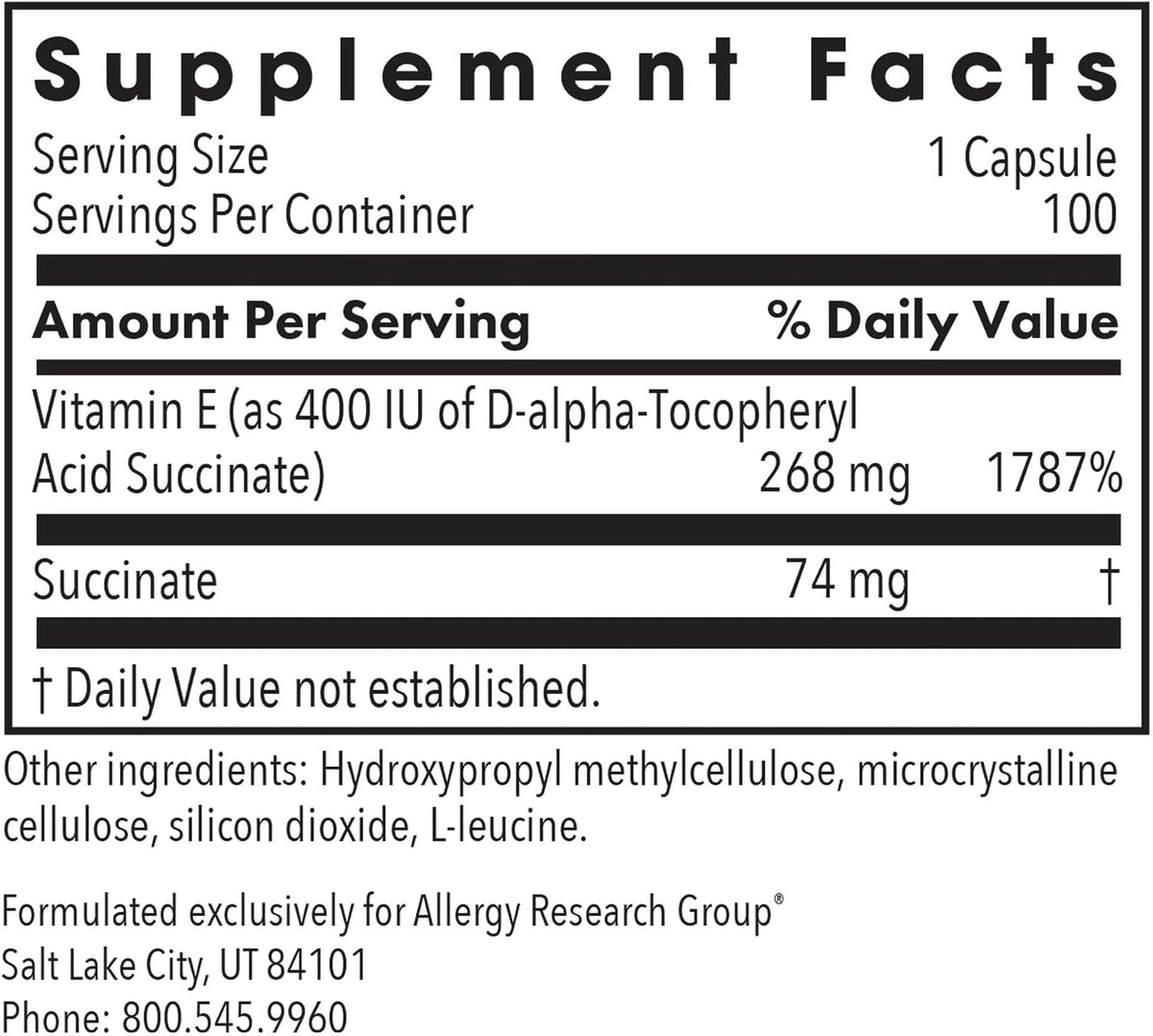 ARG Vitamin E Succinate – 400 IU d-Alpha-Tocopheryl Succinate – Antioxidant and Metabolic Support - görsel 2