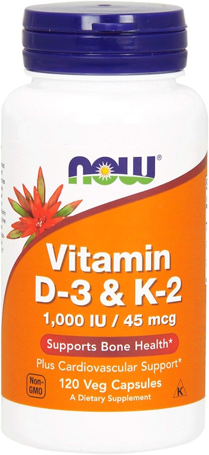 NOW Foods Vitamin D-3 and K-2 - 120 Veg Capsules (Multi-Pack)