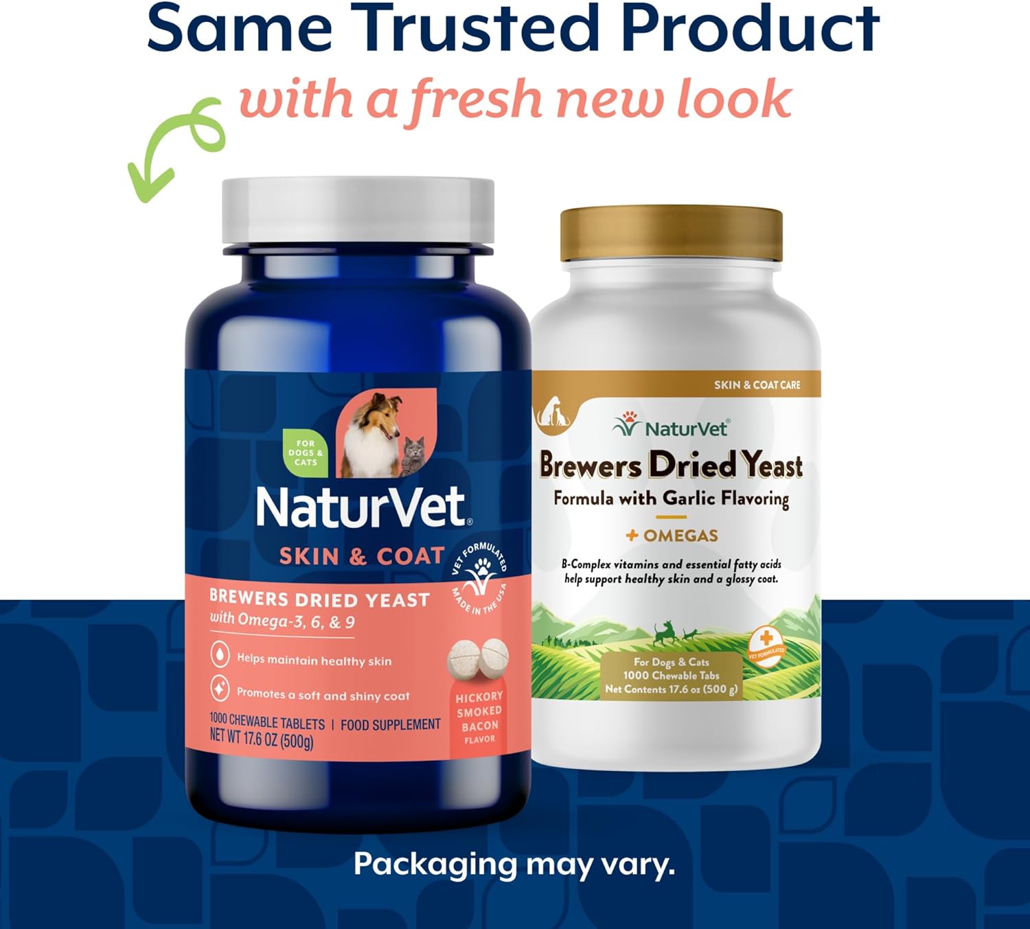 NaturVet Brewer's Dried Yeast Formula with Garlic Flavouring Plus Omegas - Rich in Omega-3, 6 & 9 Fatty Acids - Fortified with B1, B2, Niacin & Vitamin C - for Dogs & Cats, 1000 Chewable Tablets