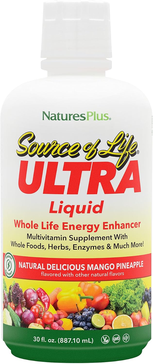 NaturesPlus Ultra Source of Life Liquid Multivitamin - Mango Pineapple, 887 mL