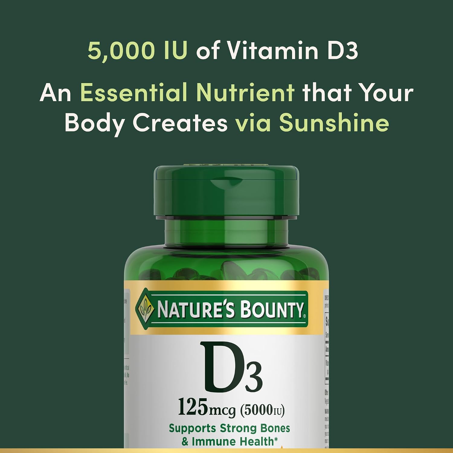 Nature's Bounty Vitamin D3 5000 IU Softgels, Rapid Release, Immune Support, 150 Ct