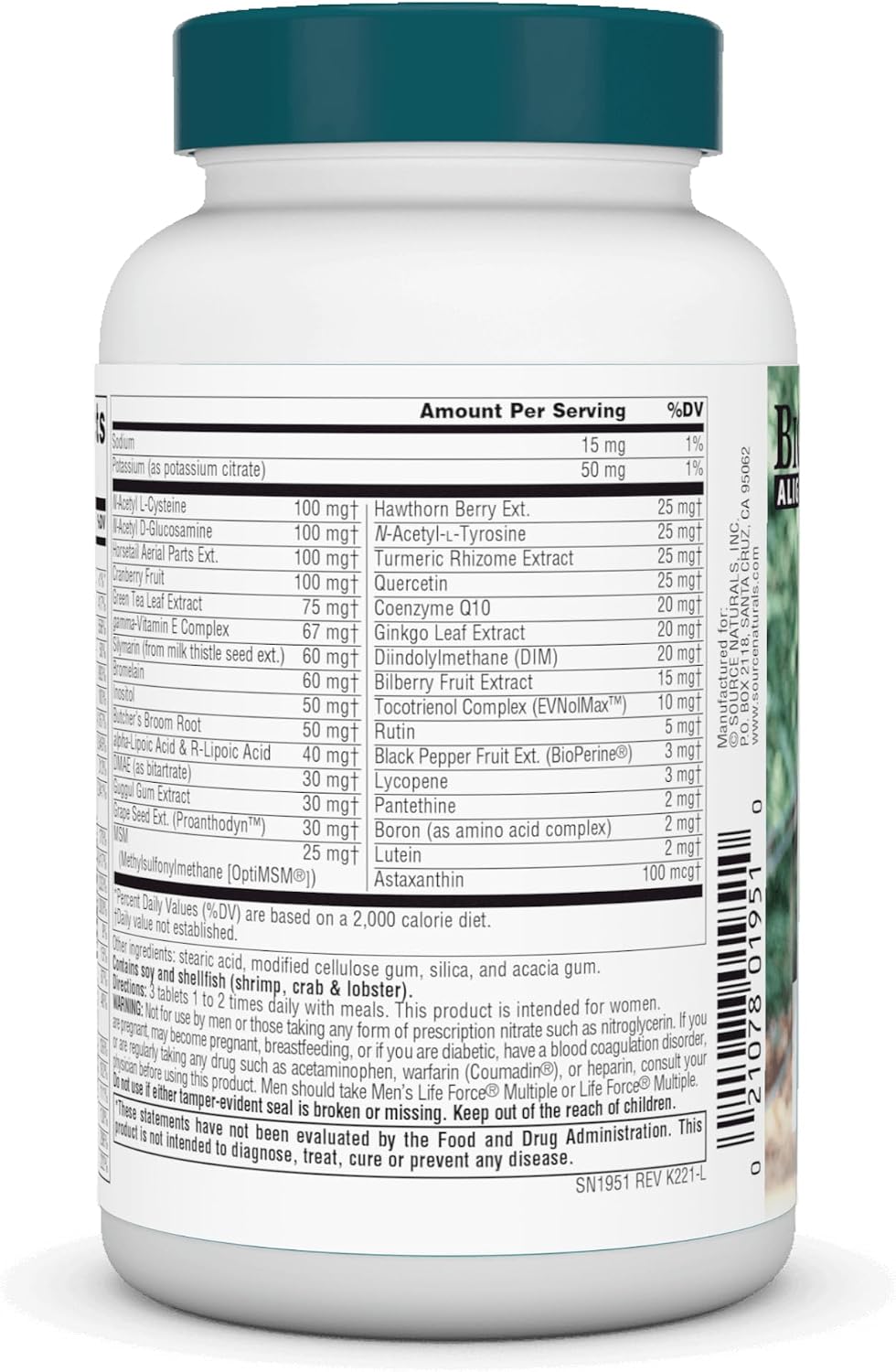Source Naturals Women's Life Force Multiple Iron Free – Daily Multivitamin with 13 Vitamins and Minerals – 45 Tablets