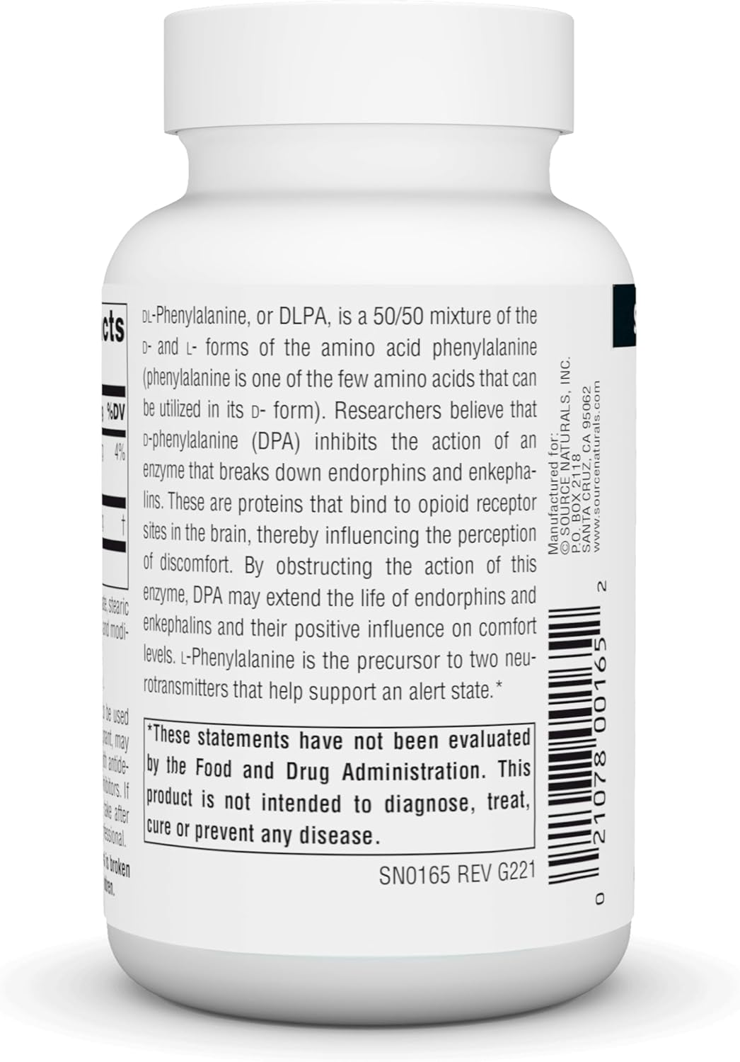 Source Naturals DLPA DL-Phenylalanine - 750 mg - 60 Tablets