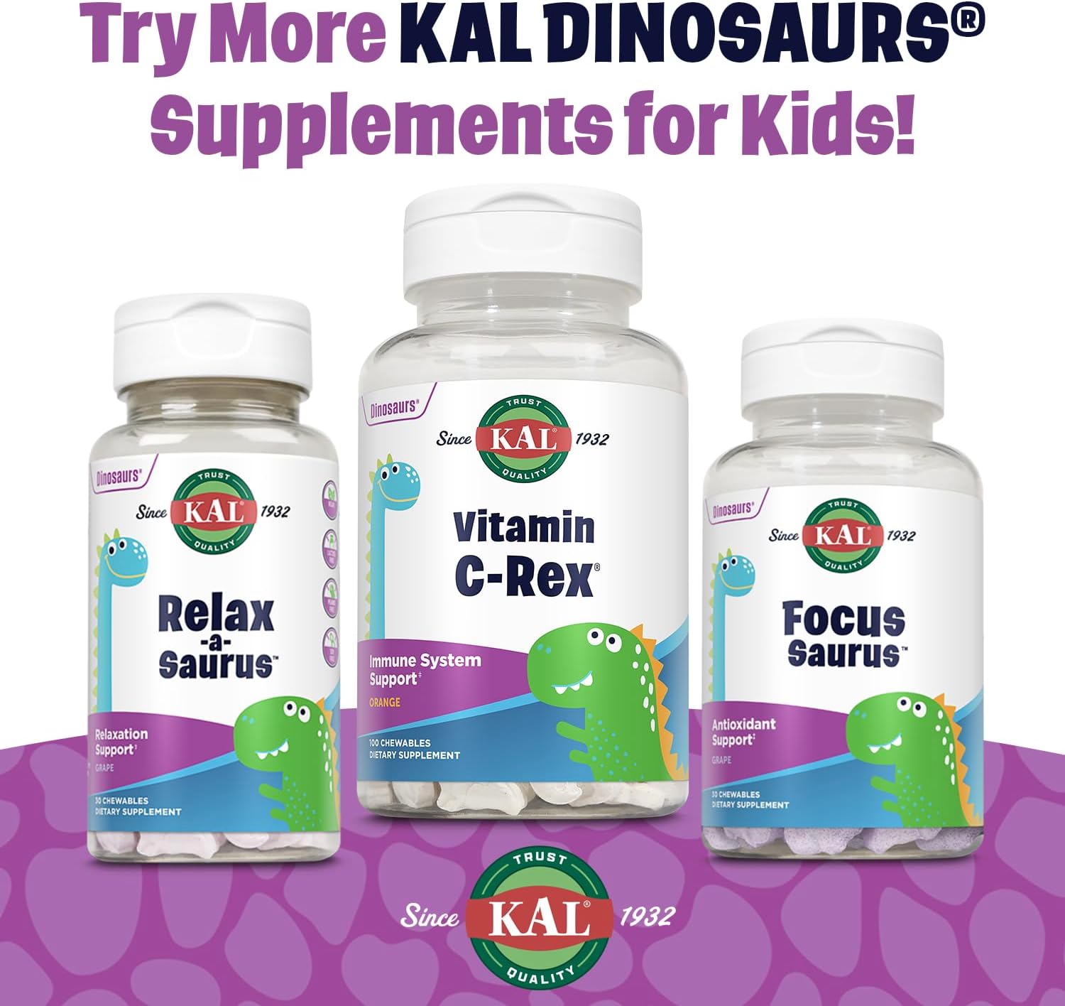KAL MultiSaurus Kids Complete Multivitamin - Daily Multivitamin with Iron, Mixed Berry Flavour, 90 Chewables