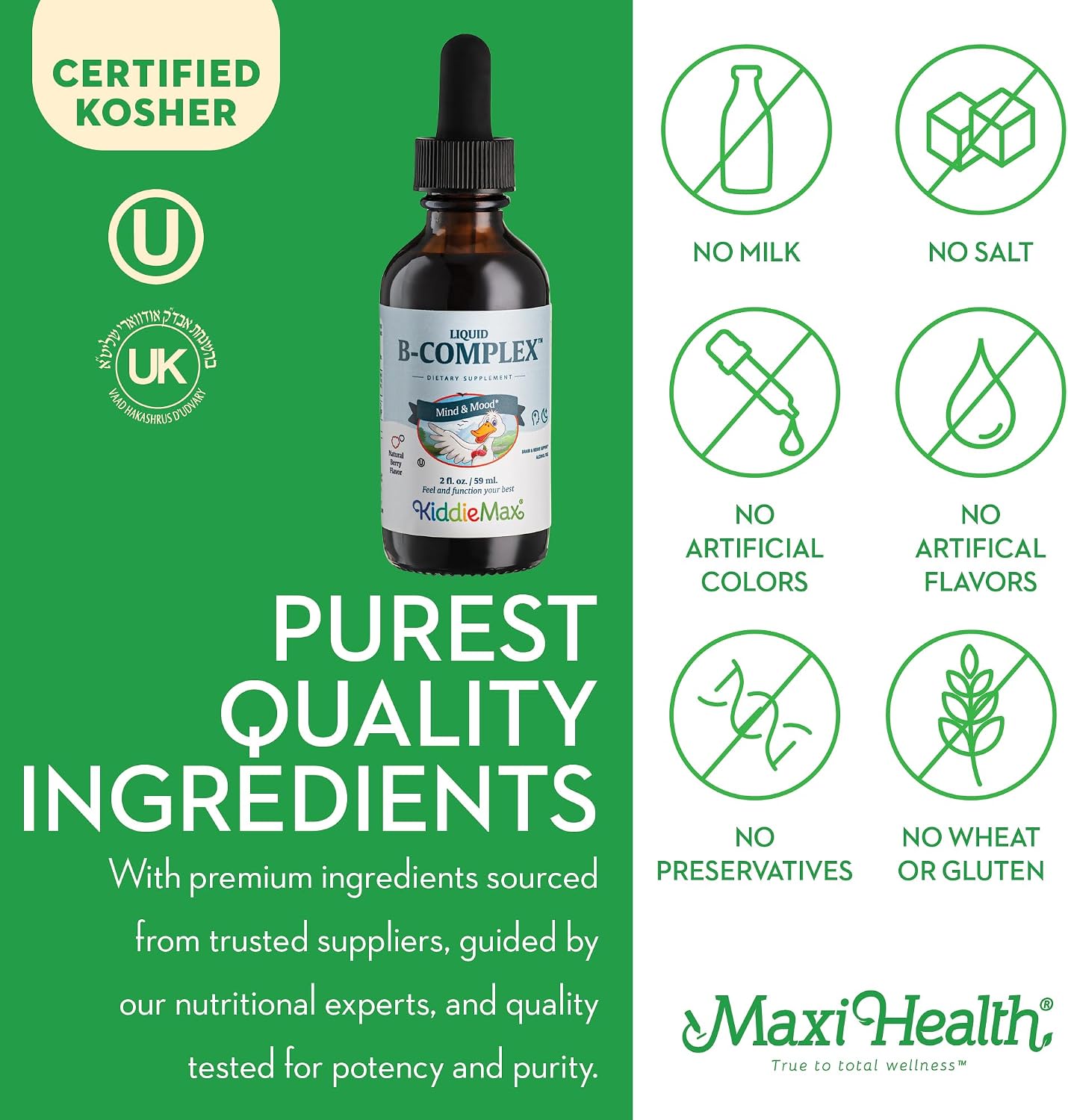 Maxi Health Liquid Vitamin B Complex – 9 Essential B Vitamins with B1, B6, B12 (Methylcobalamin) – Supports Energy, Brain Function & Immune Function – Raspberry, 60 mL