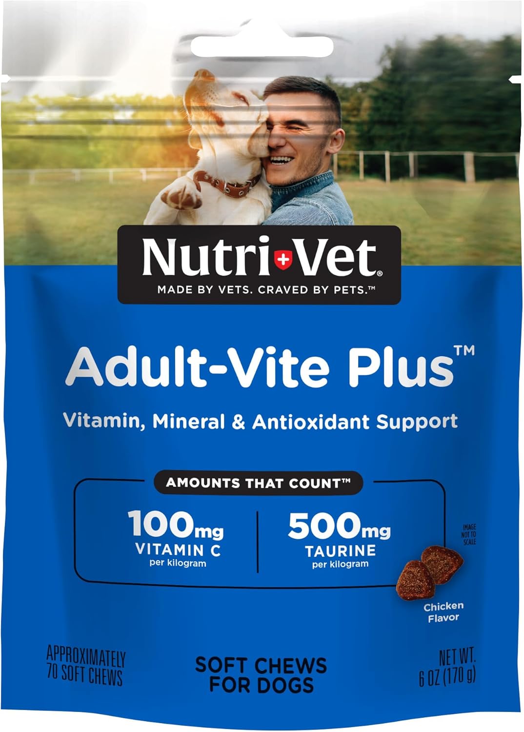 Nutri-Vet Adult-Vite Plus Dog Multivitamin Soft Chews, Daily Dog Supplement with Vitamins Minerals and Antioxidants, Supports Skin, Immune, Joint, and Gut Health, Tasty Chicken Flavour, 70 Count
