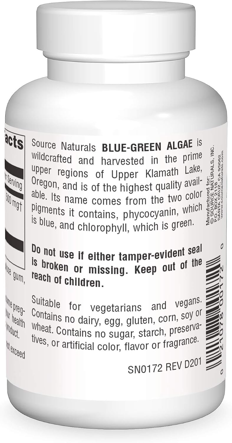 Source Naturals Blue Green Algae from Klamath Lake – 500 mg, 100 Tablets