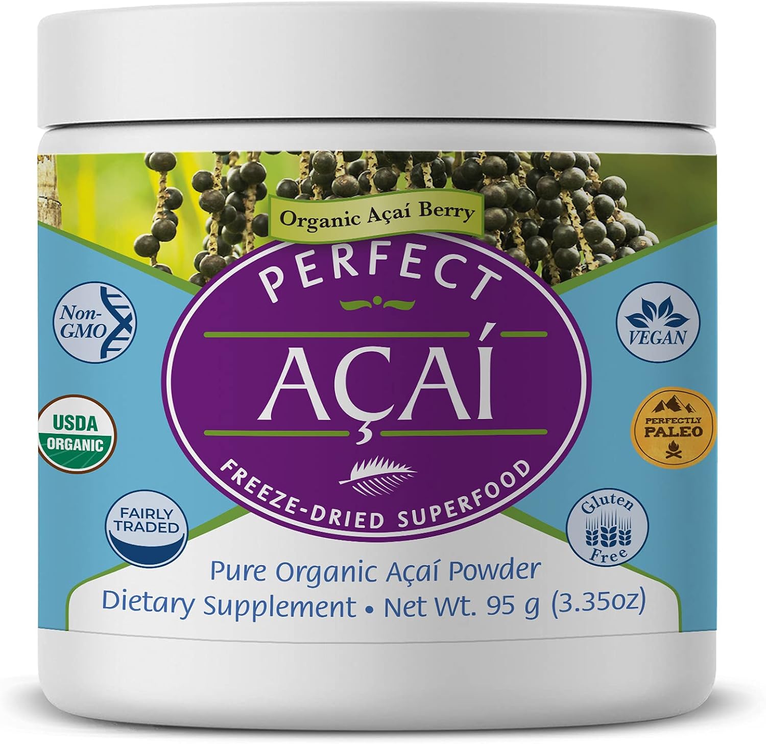 Perfect Supplements – Perfect Acai Powder – 95 g – Pure Organic Freeze-Dried Acai Berry Superfood