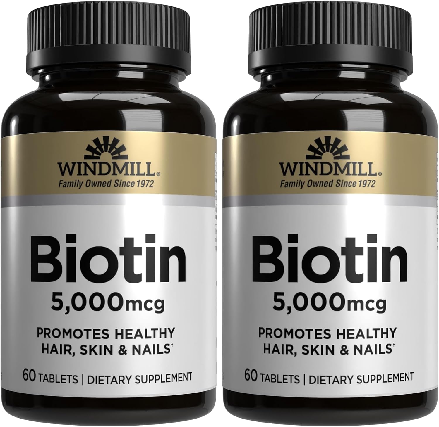 Windmill Natural Vitamins Biotin 5000 mcg, Supports Healthy Hair, Skin and Nails, 60 Count