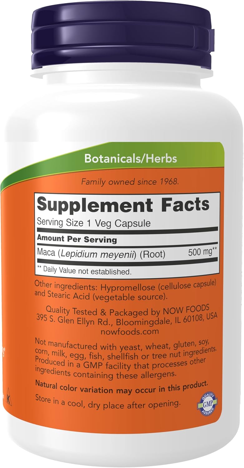 NOW Foods Supplements, Maca (Lepidium meyenii) 500 mg, For Men and Women, Reproductive Health, 250 Veg Capsules
