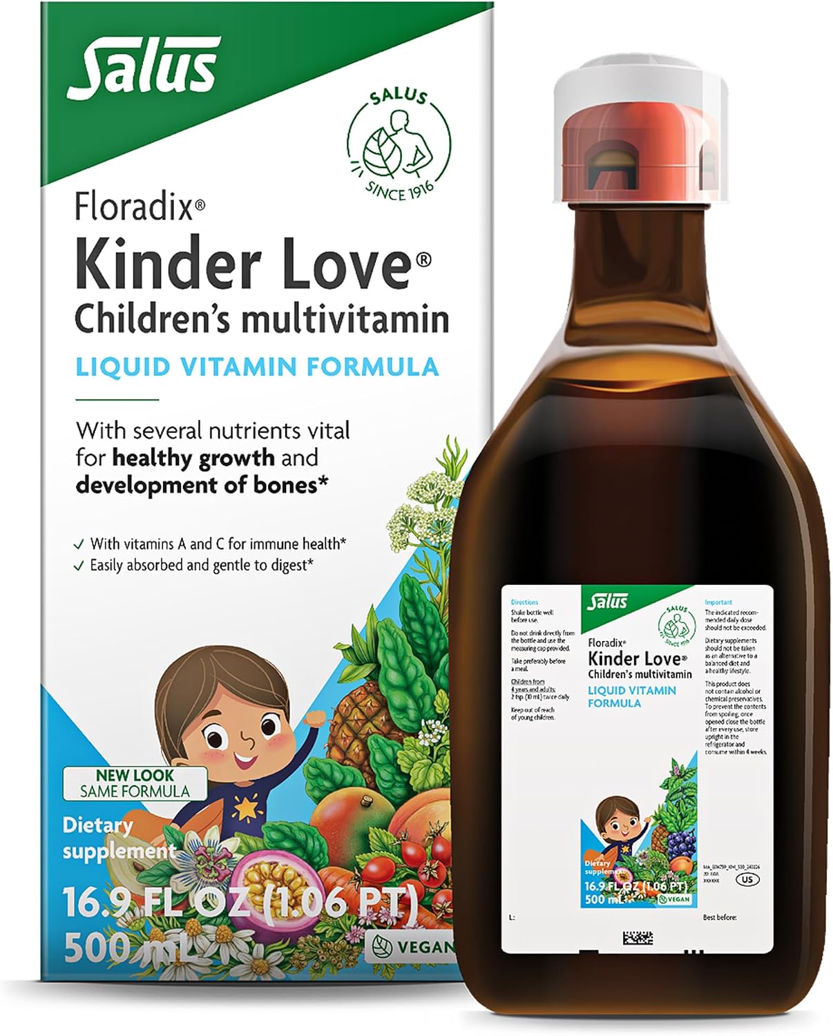 Floradix Kinder Love Children's Multivitamin – Liquid Multivitamin for Kids, 500 mL
