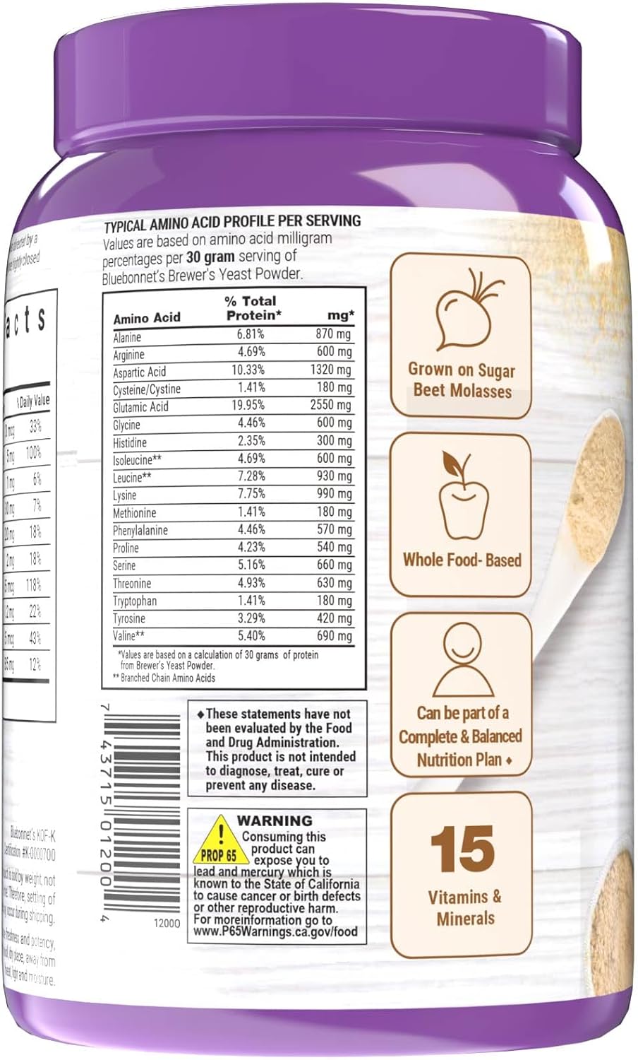 Bluebonnet Nutrition Super Earth Brewer's Yeast Powder - Non-GMO, Vegan, Gluten-Free, 454 g