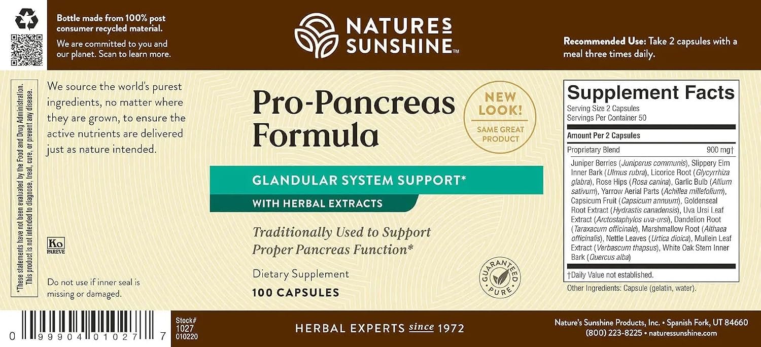 Nature's Sunshine Pro-Pancreas – Herbal Formula for Digestive and Pancreas Support, 100 Capsules
