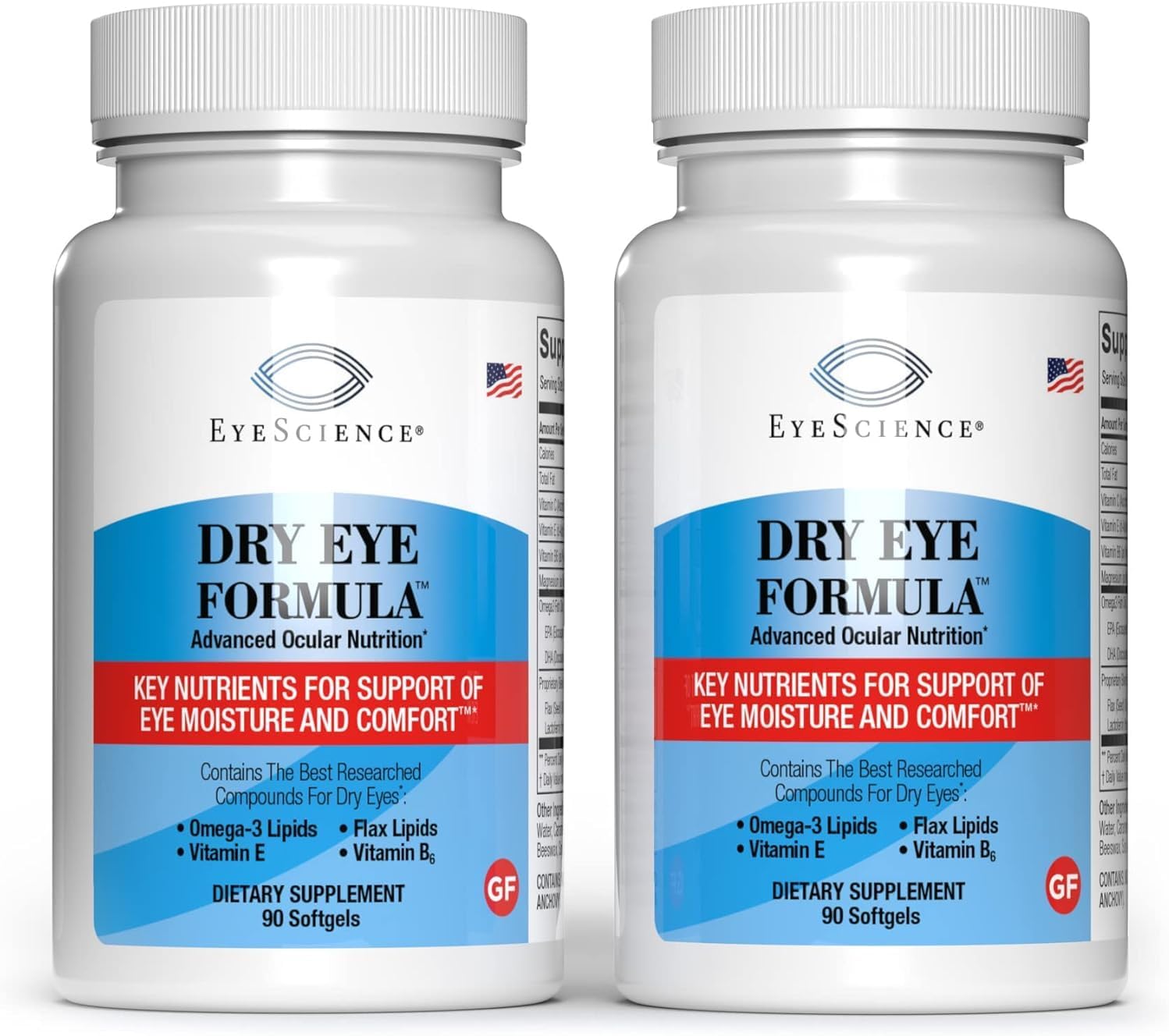 EyeScience Dry Eye Formula – 900 mg Omega-3 Supplement for Dry Eyes with EPA DHA & Antioxidant Vitamins C and E, 90 Softgels