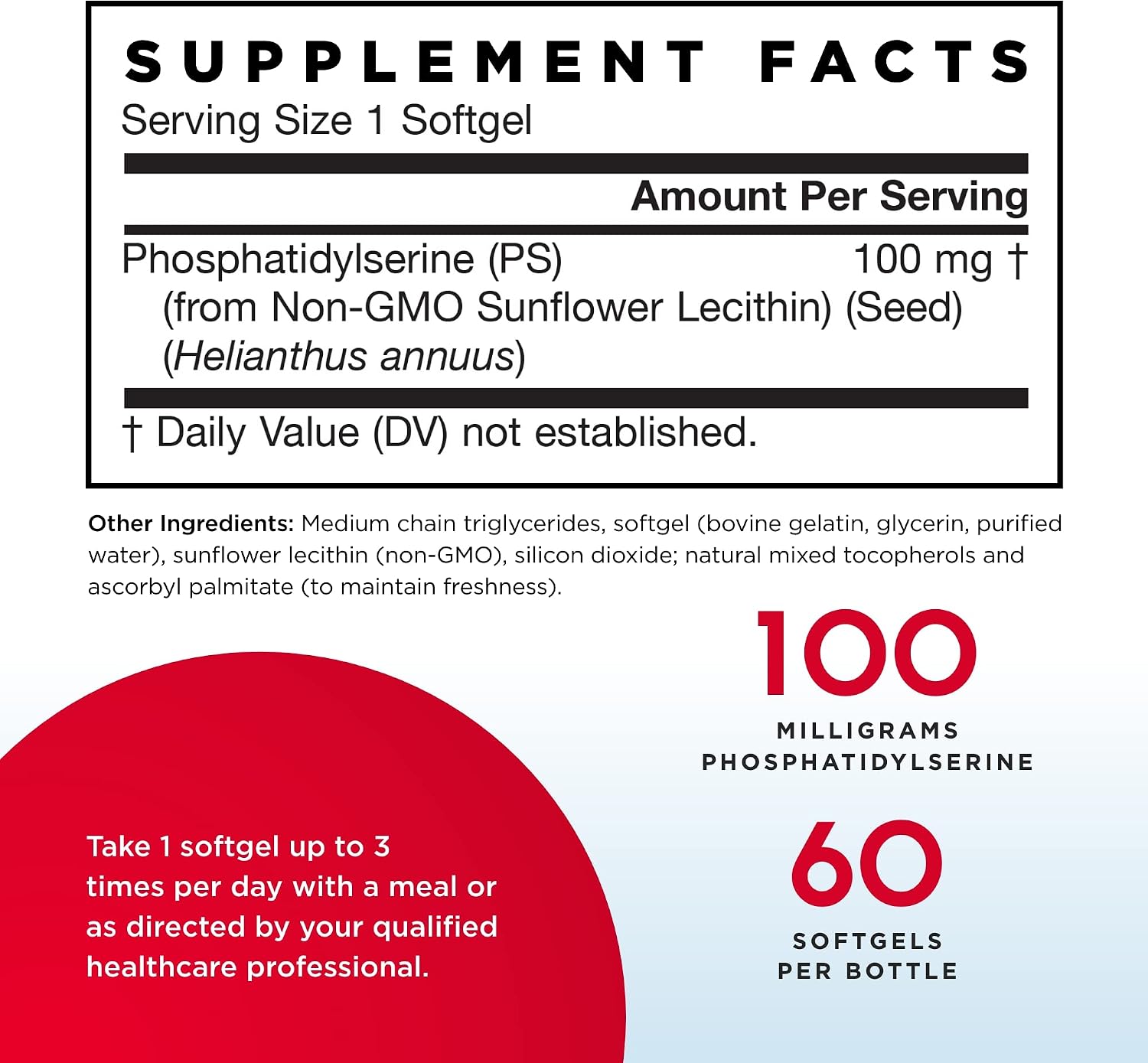 Jarrow Formulas PS 100 - Phosphatidylserine 100 mg - 60 Softgels (Pack of 2) - Soy-Free Brain Health Supplement
