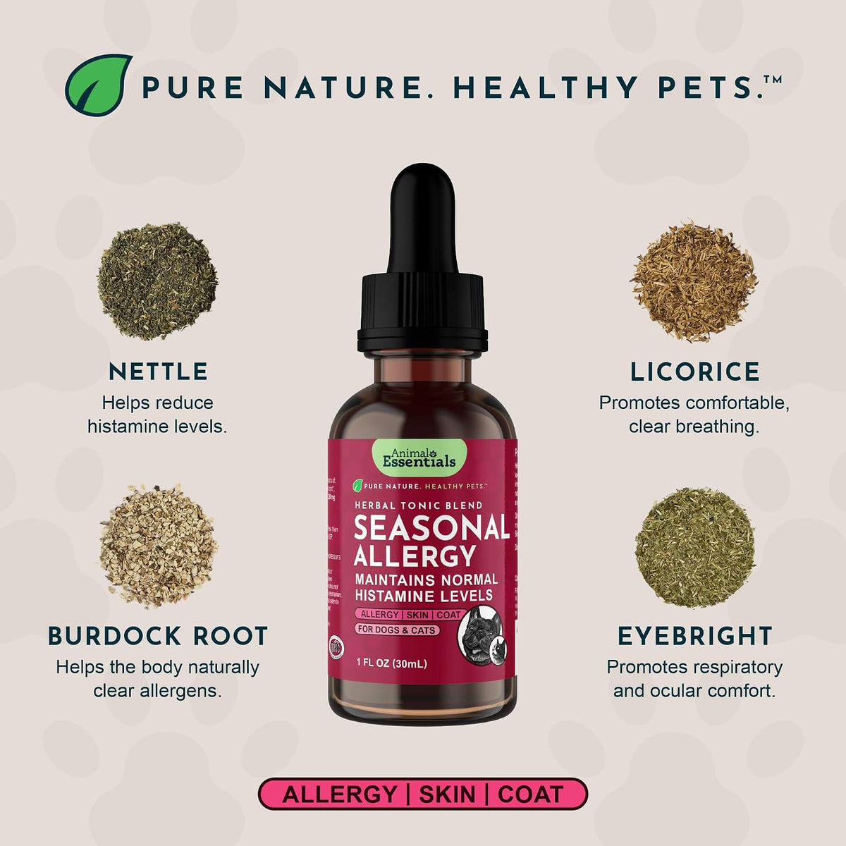 Animal Essentials Seasonal Allergy Liquid Herbal Support for Dogs & Cats – 30 mL - görsel 3