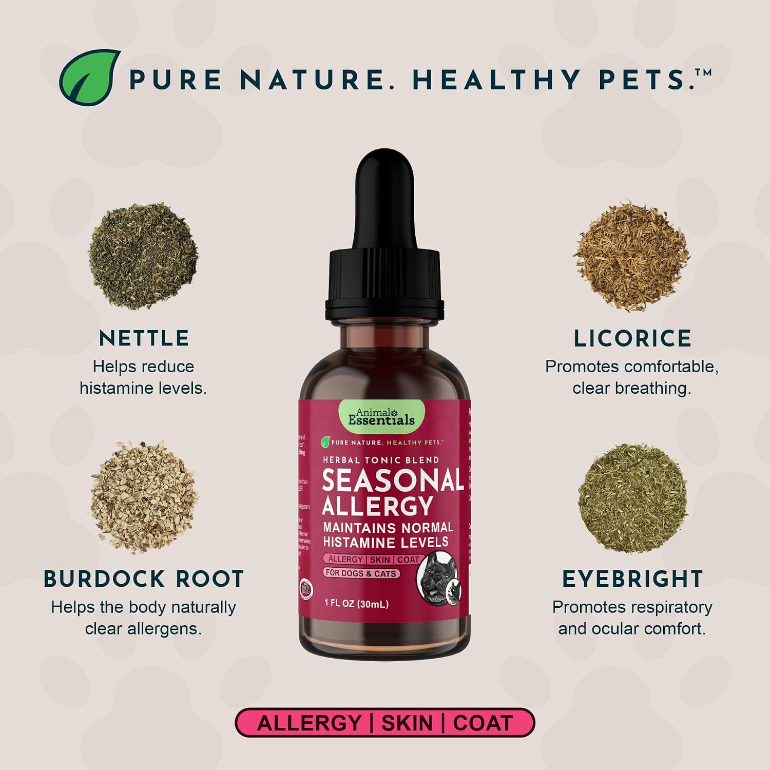 Animal Essentials Seasonal Allergy Liquid Herbal Support for Dogs & Cats – 30 mL - görsel 3