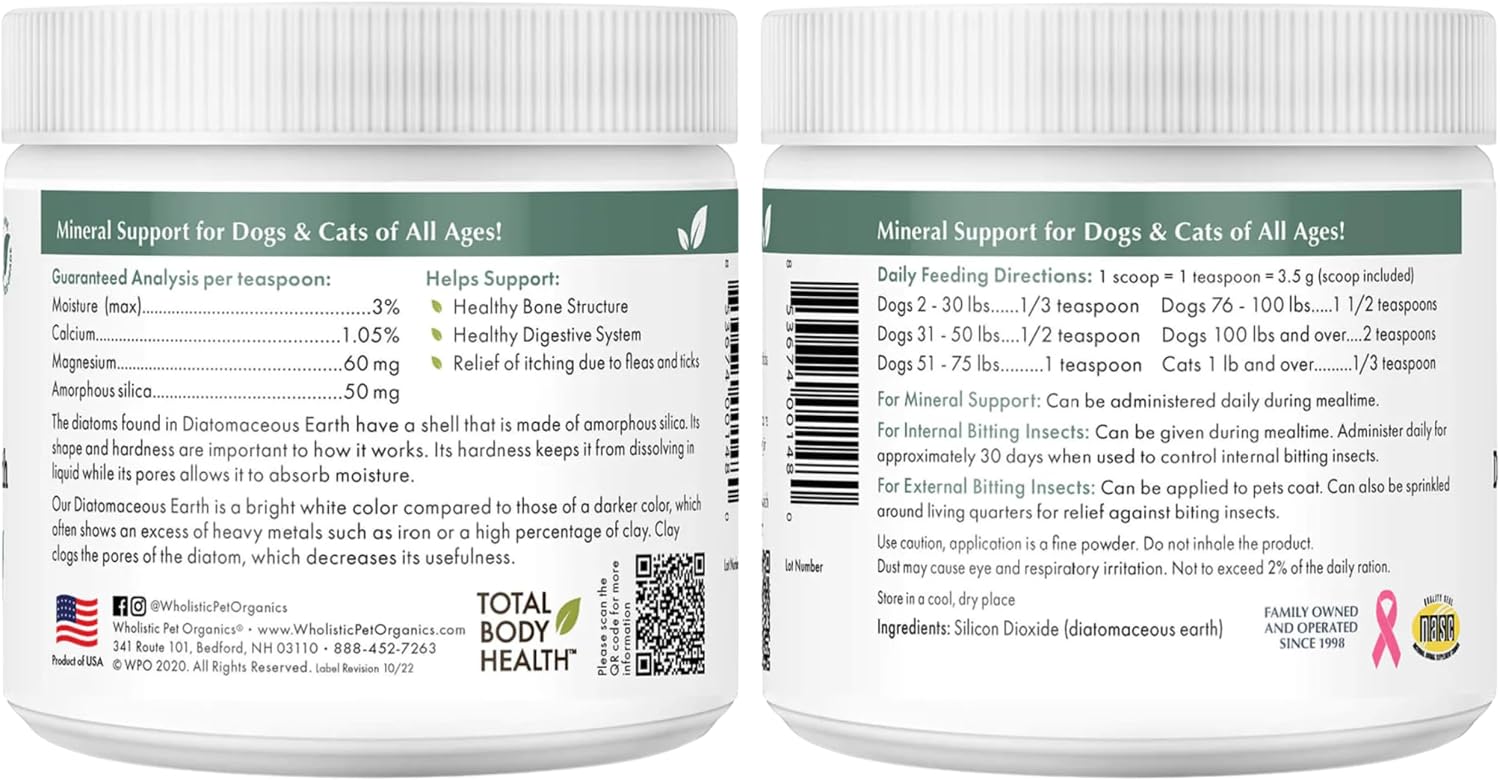 Wholistic Pet Organics Diatomaceous Earth - Food Grade for Dogs & Cats, 4 oz (113 g)