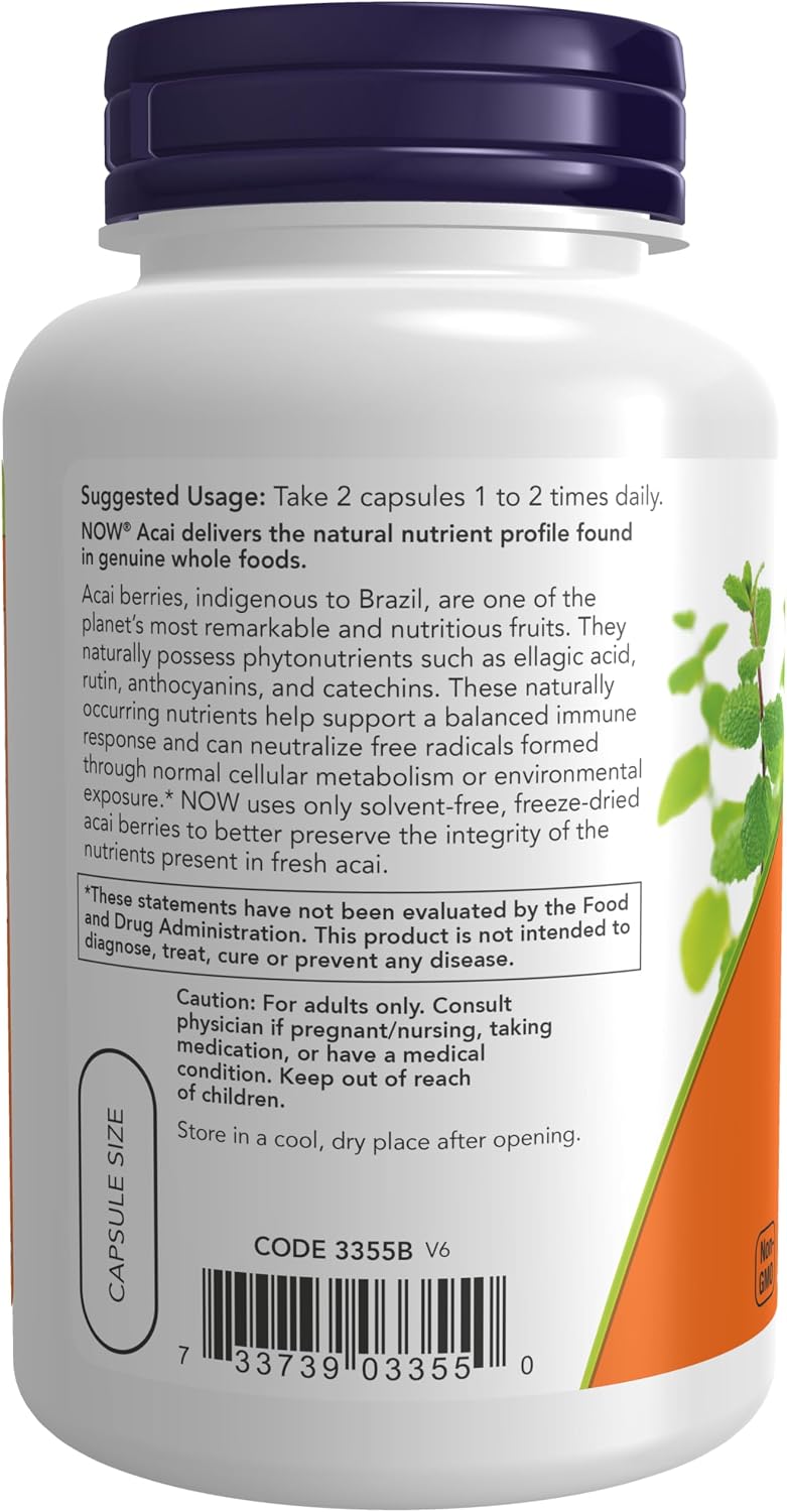 NOW Foods Acai 500 mg - Freeze-Dried Super Fruit, 100 Veg Capsules