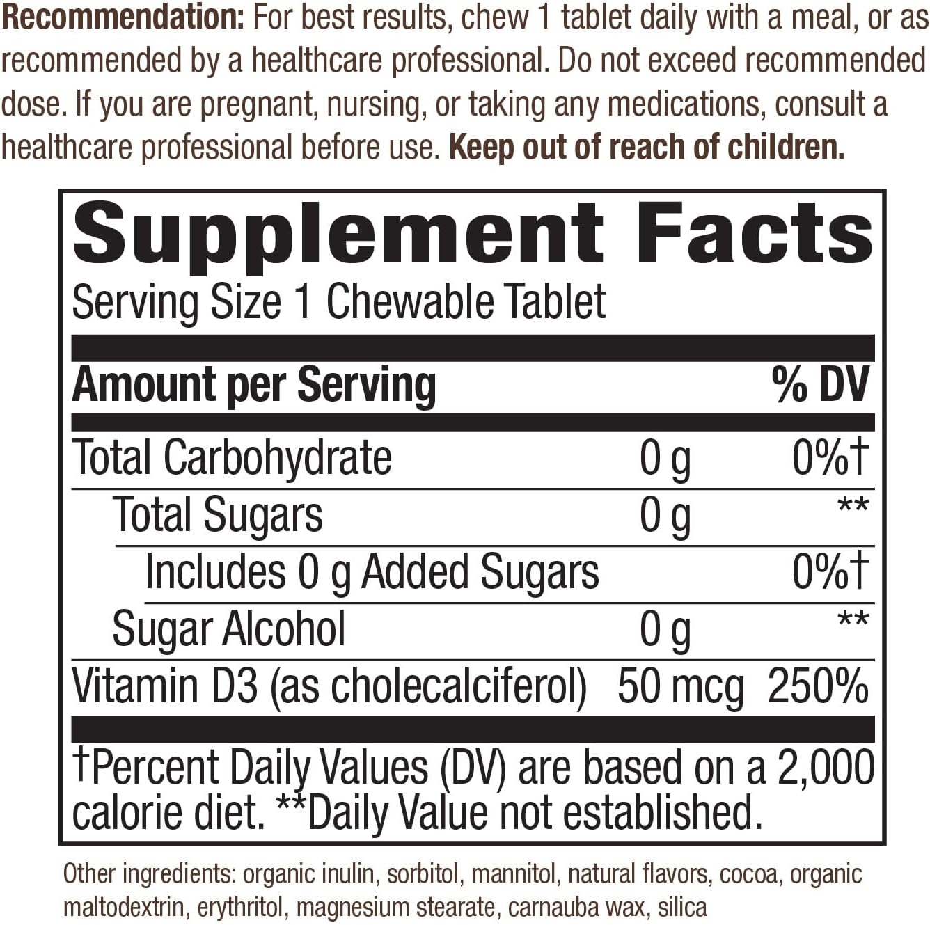 Nature's Way Vitamin D3 Extra Strength, Sugar-Free, Chocolate Flavoured, 90 Chewables