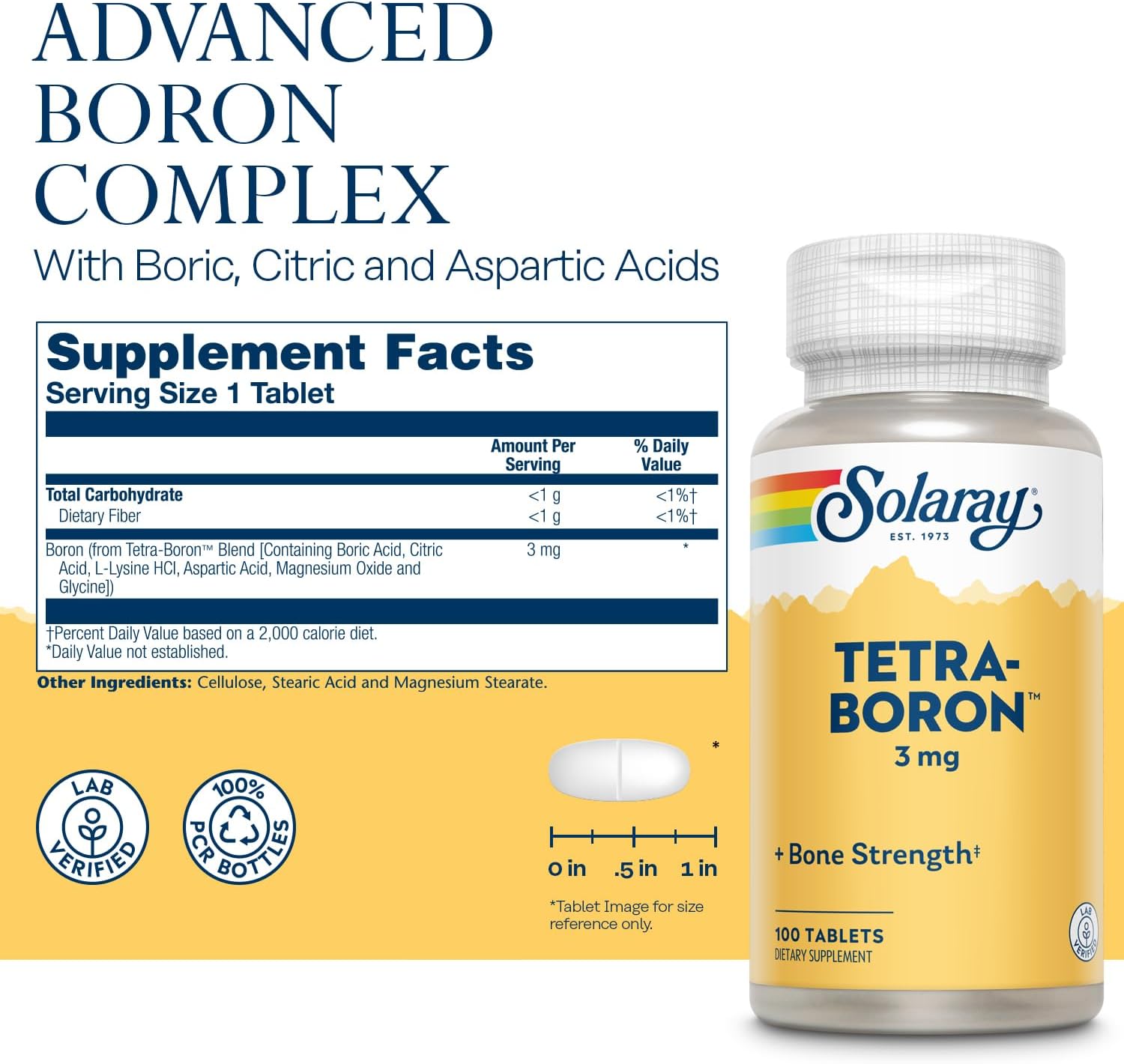Solaray Tetra Boron 3 mg Tablets, 100 Count