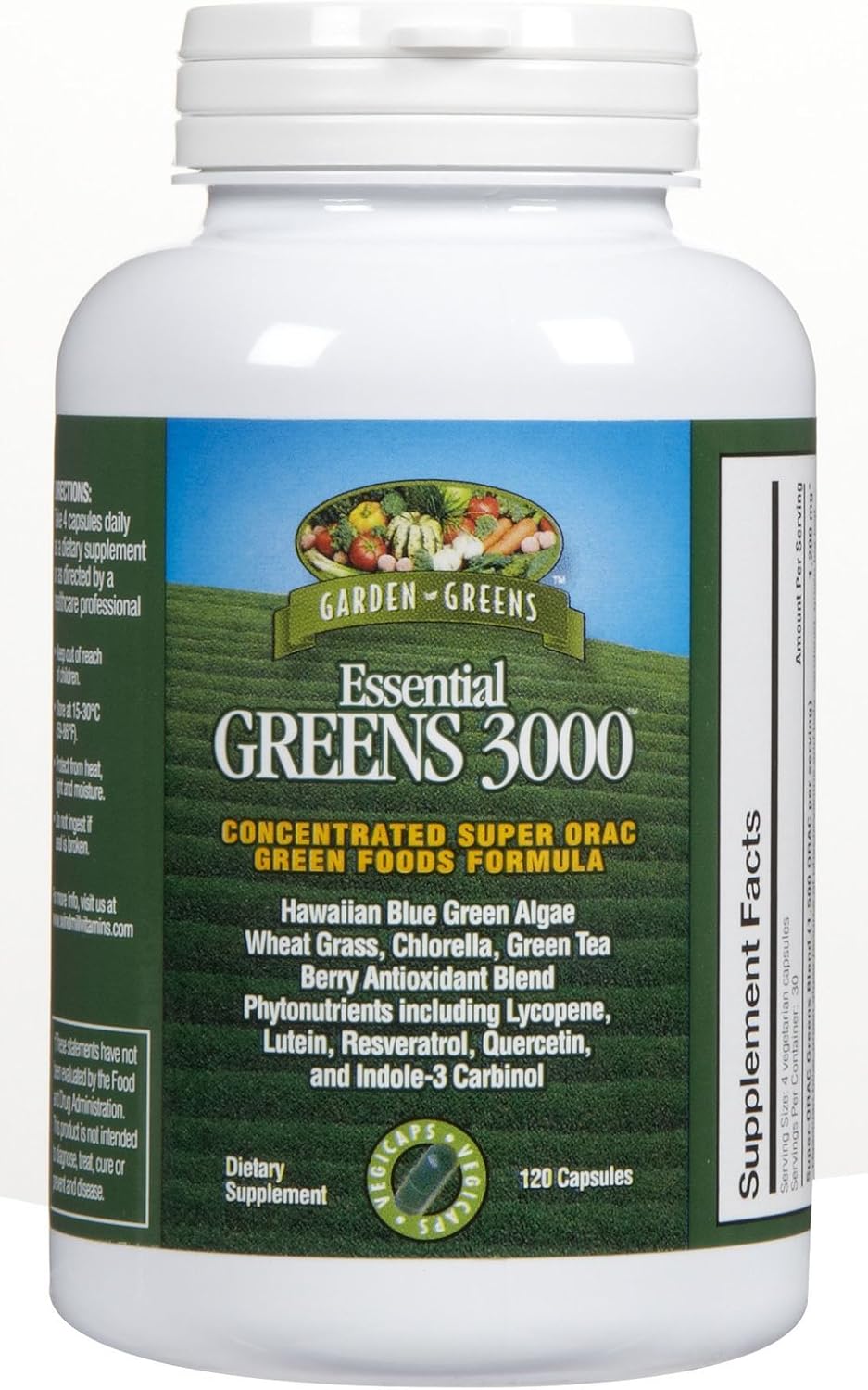 Garden Greens Essential Greens 3000 Veggie Capsules, 120 Count