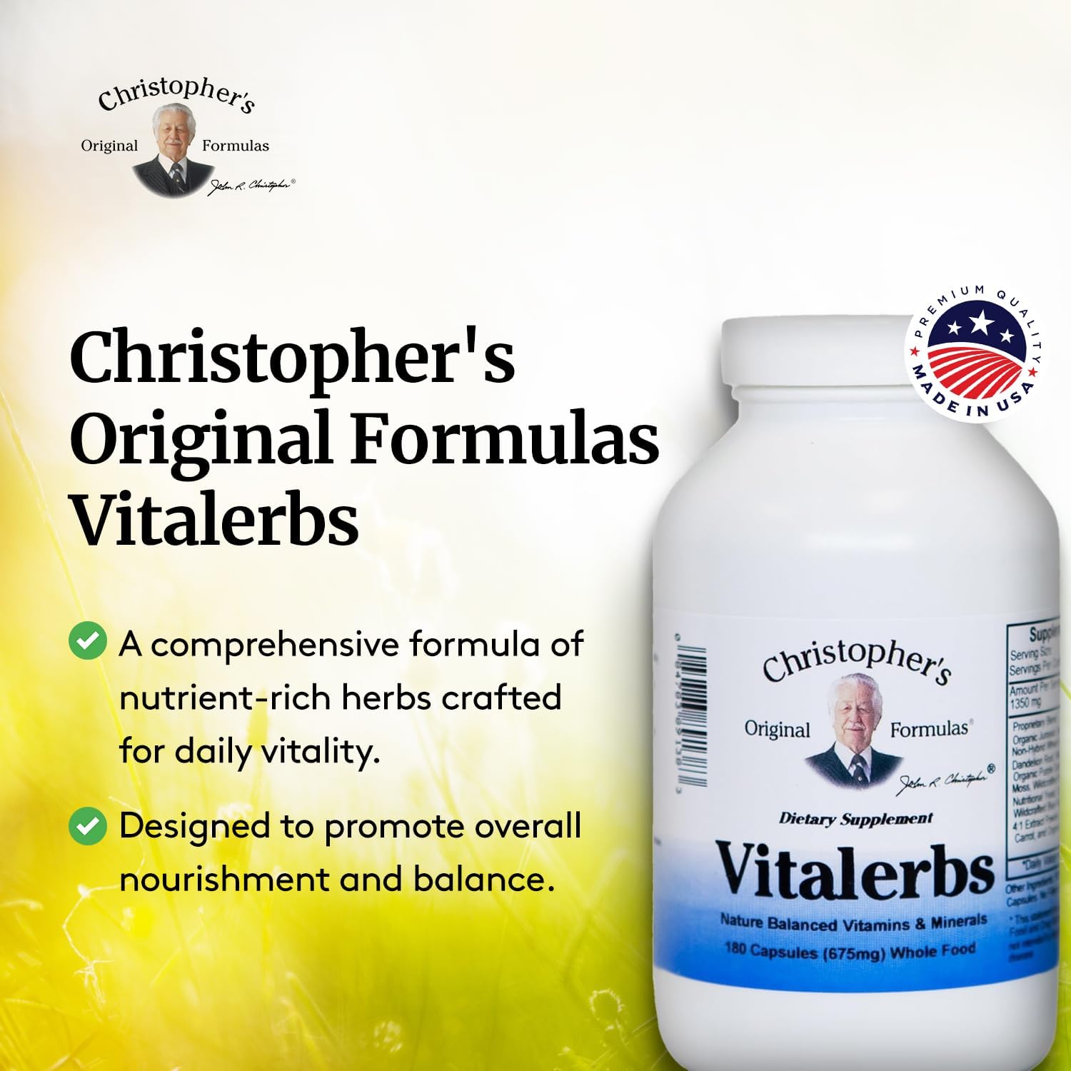 Christopher's Original Formulas Vitalerbs, Nutrient-Rich Herbal Supplement, 180 Vegetarian Capsules
