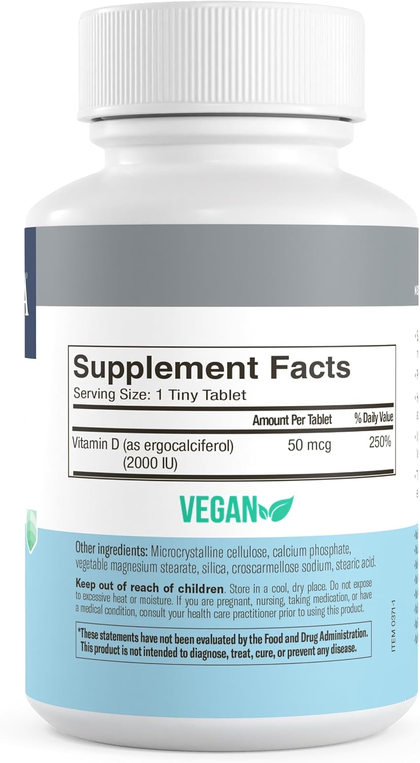 FREEDA Vitamin D2 2000 IU – Vegan Vitamin D for Bone Strength and Immune Support – 100 Tiny Tablets