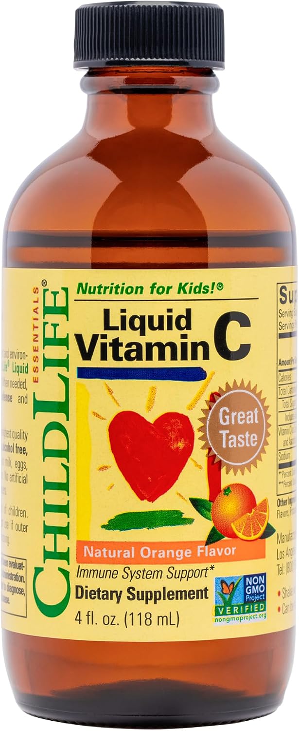 ChildLife Essentials Liquid Vitamin C – Pure Vitamin C Liquid Supplement for Kids, Immune Support, Natural Orange Flavour, 118 mL