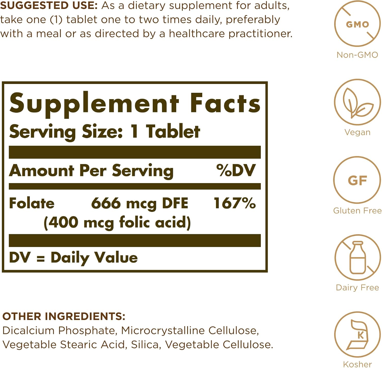 Solgar Folate 666 mcg DFE (Folic Acid 400 mcg) – 250 Tablets (Pack of 2)