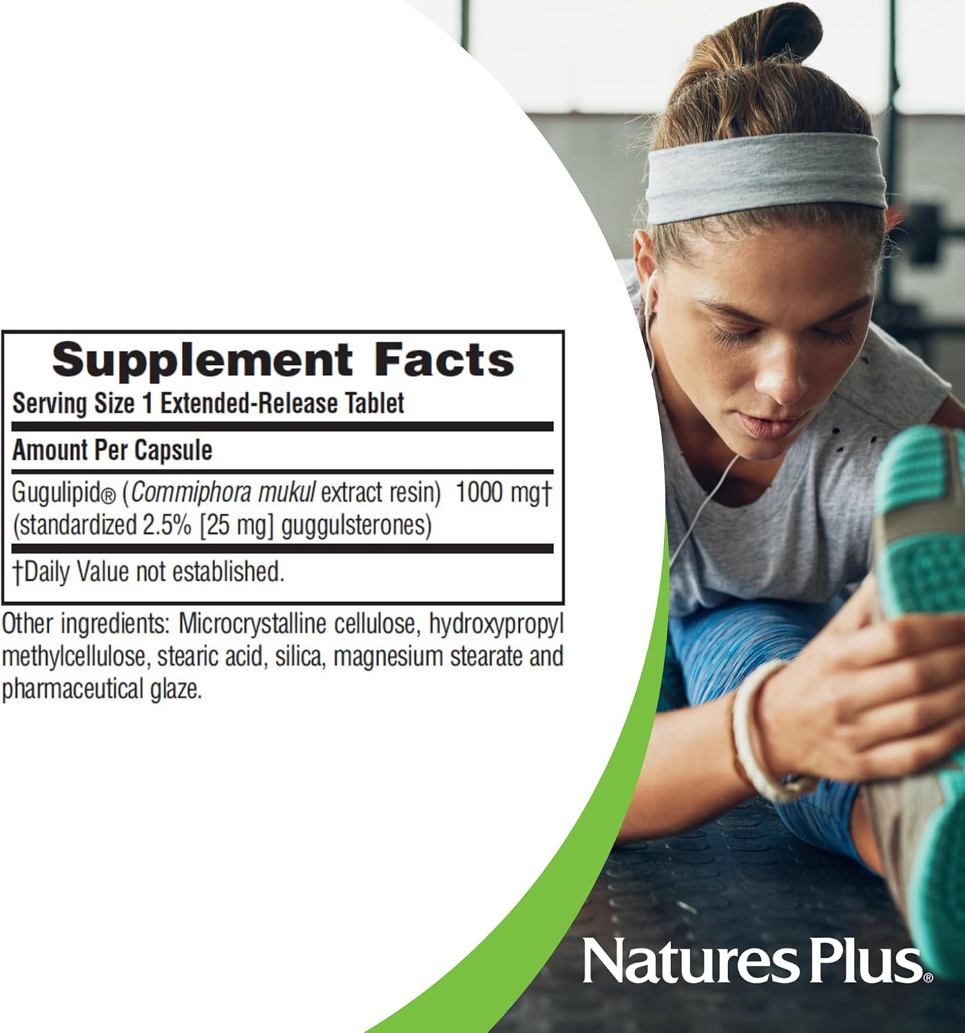 NaturesPlus Herbal Actives Gugulipid, Extended Release - 1000 mg, 2.5% Guggulsterones - 30 Vegan Tablets