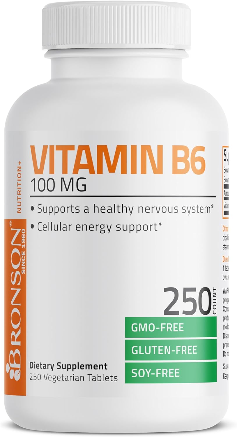 Bronson Vitamin B6 100 mg Premium Supplement, 250 Tablets