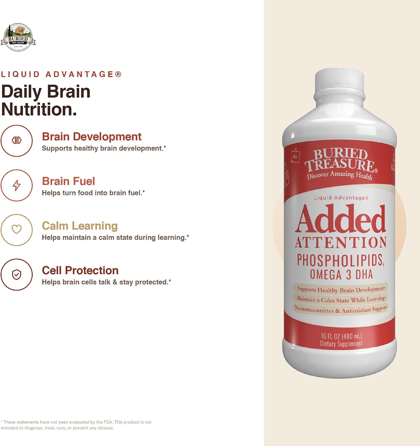 Buried Treasure Added Attention – Children's Learning Support with GABA, DHA, Vitamin B Complex & Herbal Blend