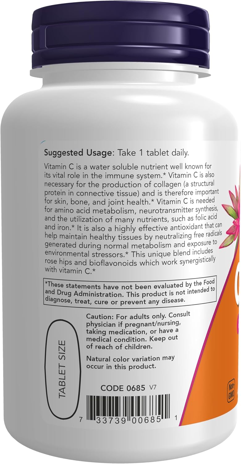 NOW Foods Vitamin C-1000 with Rose Hips and Bioflavonoids, 100 Tablets