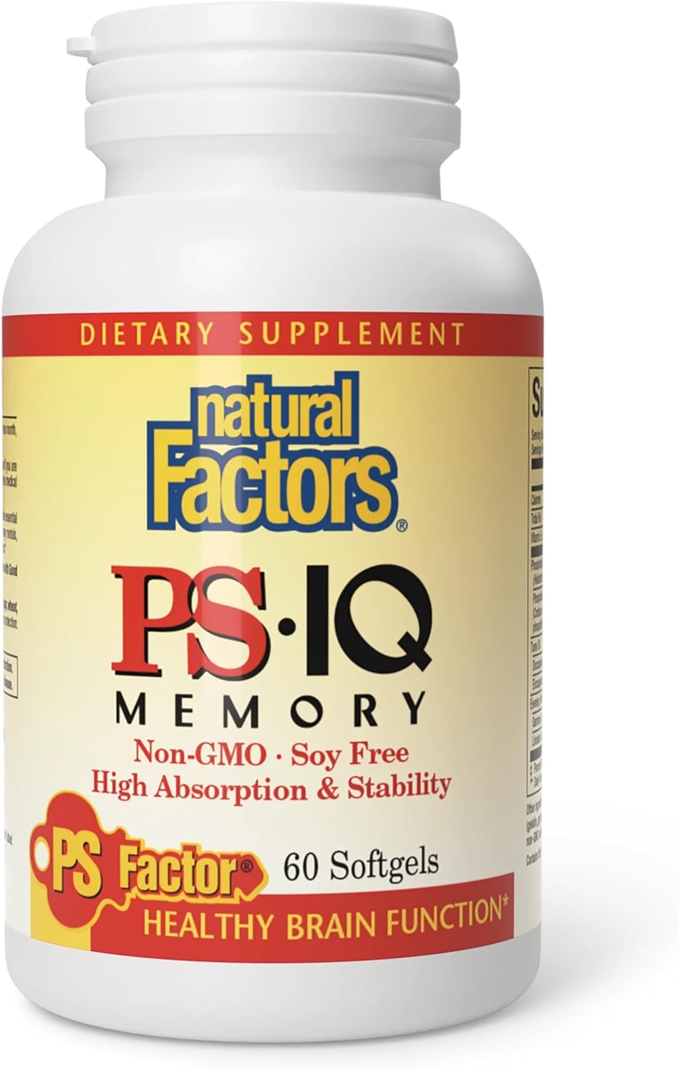 Natural Factors PS-IQ Memory 25 mg – Supports Healthy Brain Function – 60 Softgels
