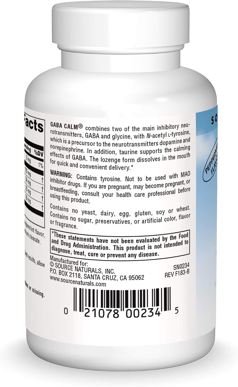 Source Naturals Serene Science GABA Calm Quick Dissolving Lozenges, Peppermint Flavour, 60 Count