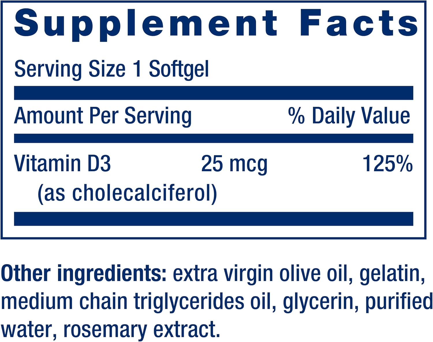 Life Extension Vitamin D3 25 mcg (1000 IU) - 250 Softgels