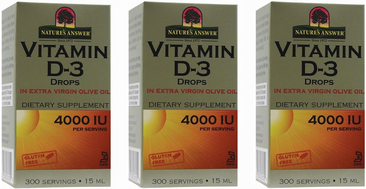 Nature's Answer Vitamin D-3 Drops | Blended with Extra Virgin Gold Olive Oil | Quickly Absorbed | No Fillers, Soy, Yeast, Sugar, Milk or Preservatives (0.5 oz / 15 mL)
