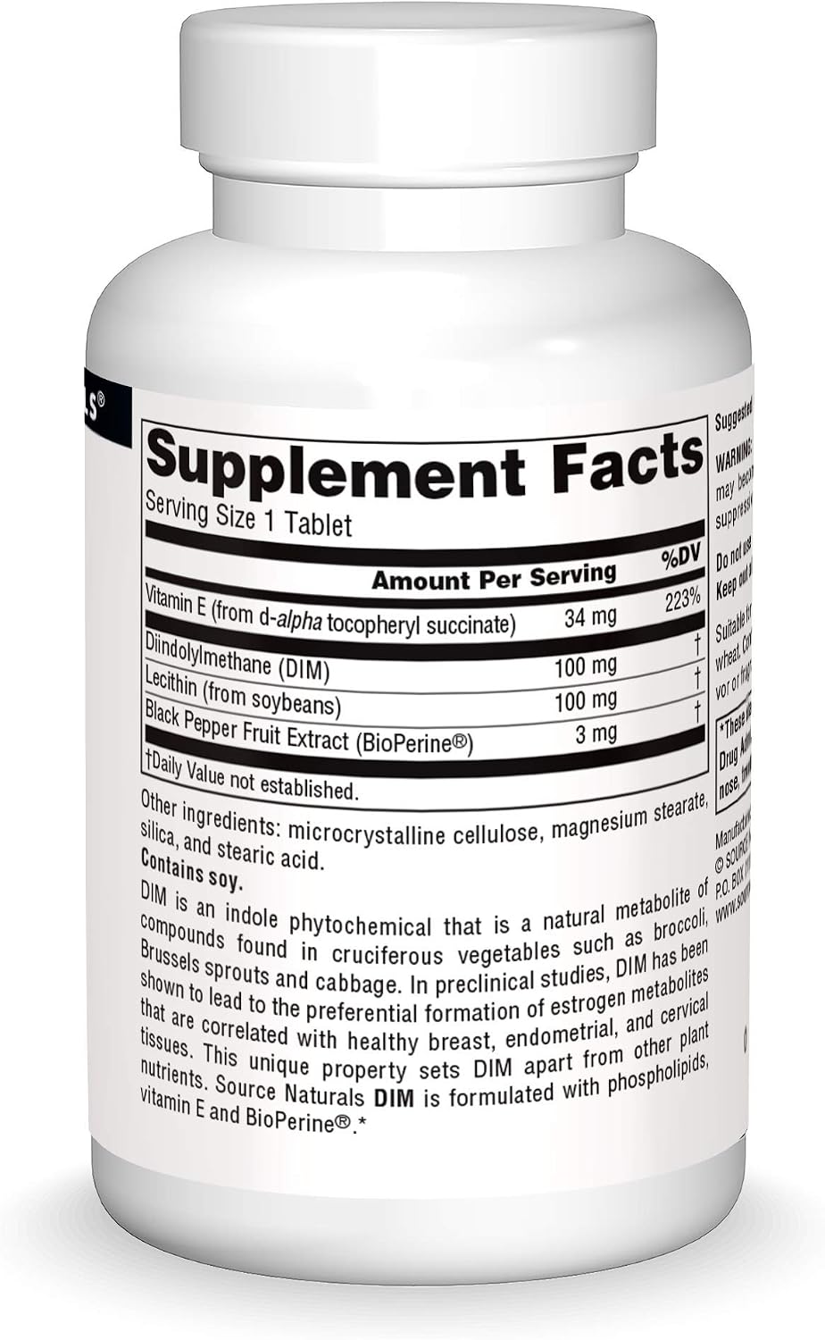 Source Naturals DIM, Diindolylmethane 100mg with BioPerine, Vitamin E & More – 60 Tablets