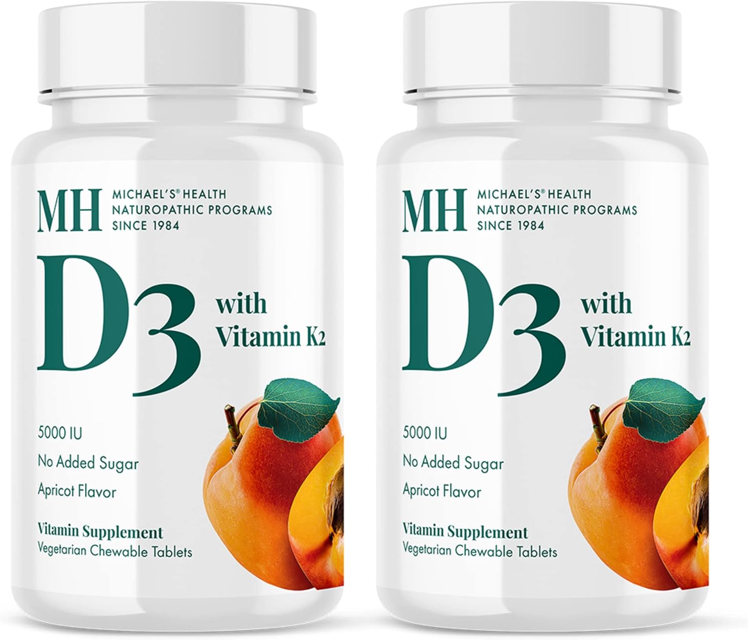 Michael's Health Naturopathic Programs Vitamin D3 with K2 - 90 Chewable Tablets - Apricot Flavour - Skeletal & Immune System Support - No Added Sugar - Vegetarian & Kosher