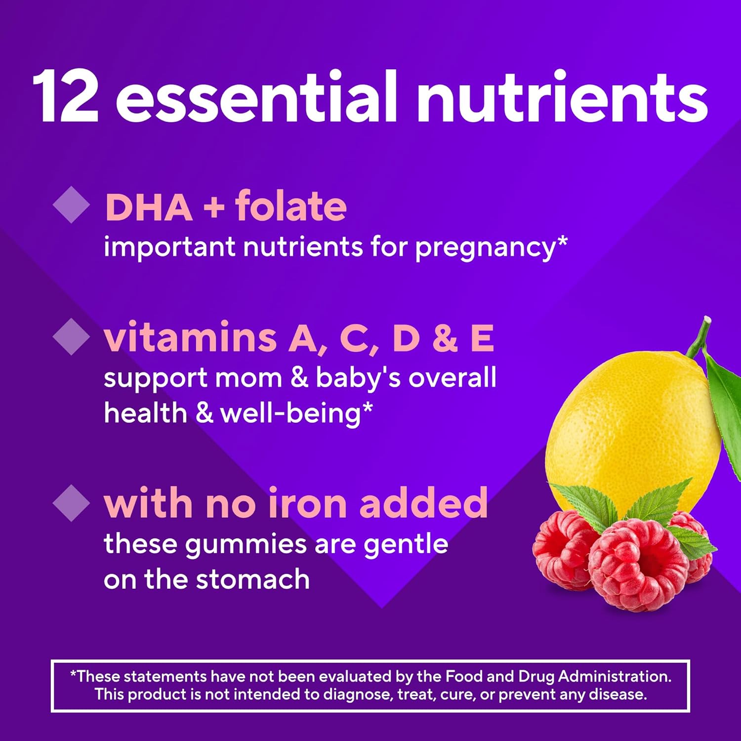 vitafusion Prenatal Gummy Vitamins - Raspberry Lemonade Flavour with Folate and DHA, 90 Count