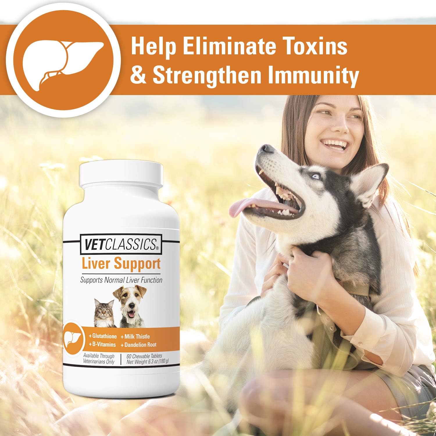 Vet Classics Liver Support Pet Health Supplement for Dogs and Cats – Liver Functions – B-Vitamins, Glutathione, Milk Thistle – 60 Chewable Tablets (Canada)