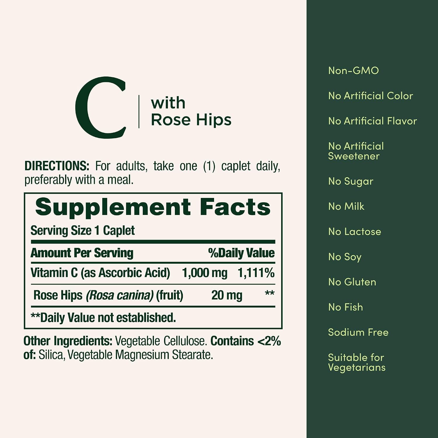 Nature’s Bounty Vitamin C + Rose Hips, 1000 mg, 100 Coated Caplets