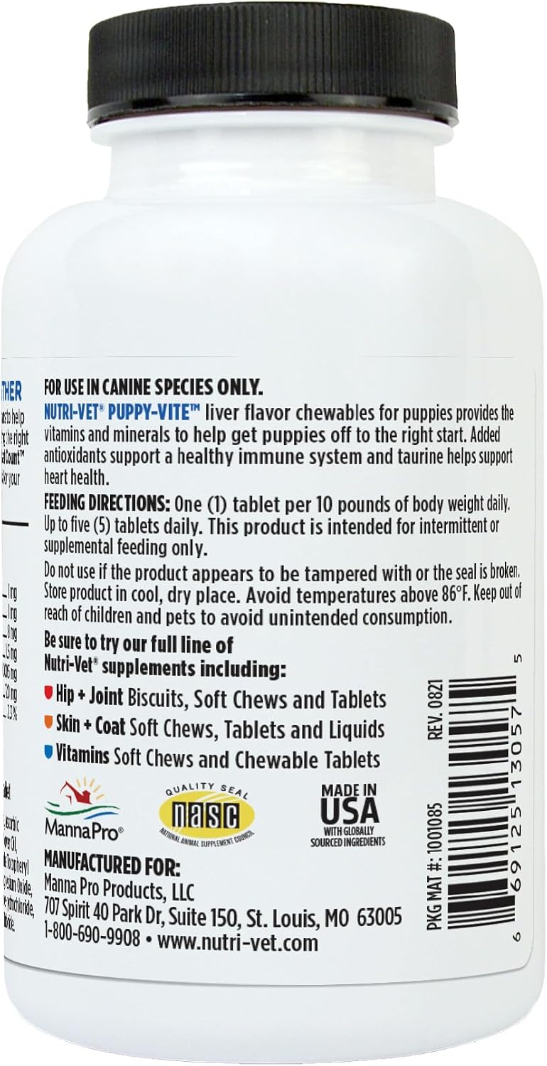 Nutri-Vet Puppy-Vite Chewable Tablets for Puppies - Daily Canine Multivitamin with Essential Vitamins & Minerals, 60 Count