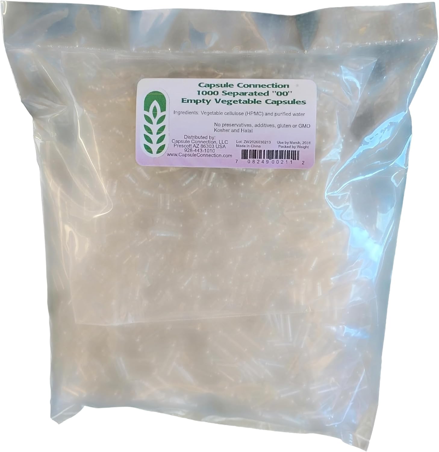 Capsule Connection 1000 Separated Empty Vegetable Capsules, Size 00, Vegan and Vegetarian, Resealable Bag