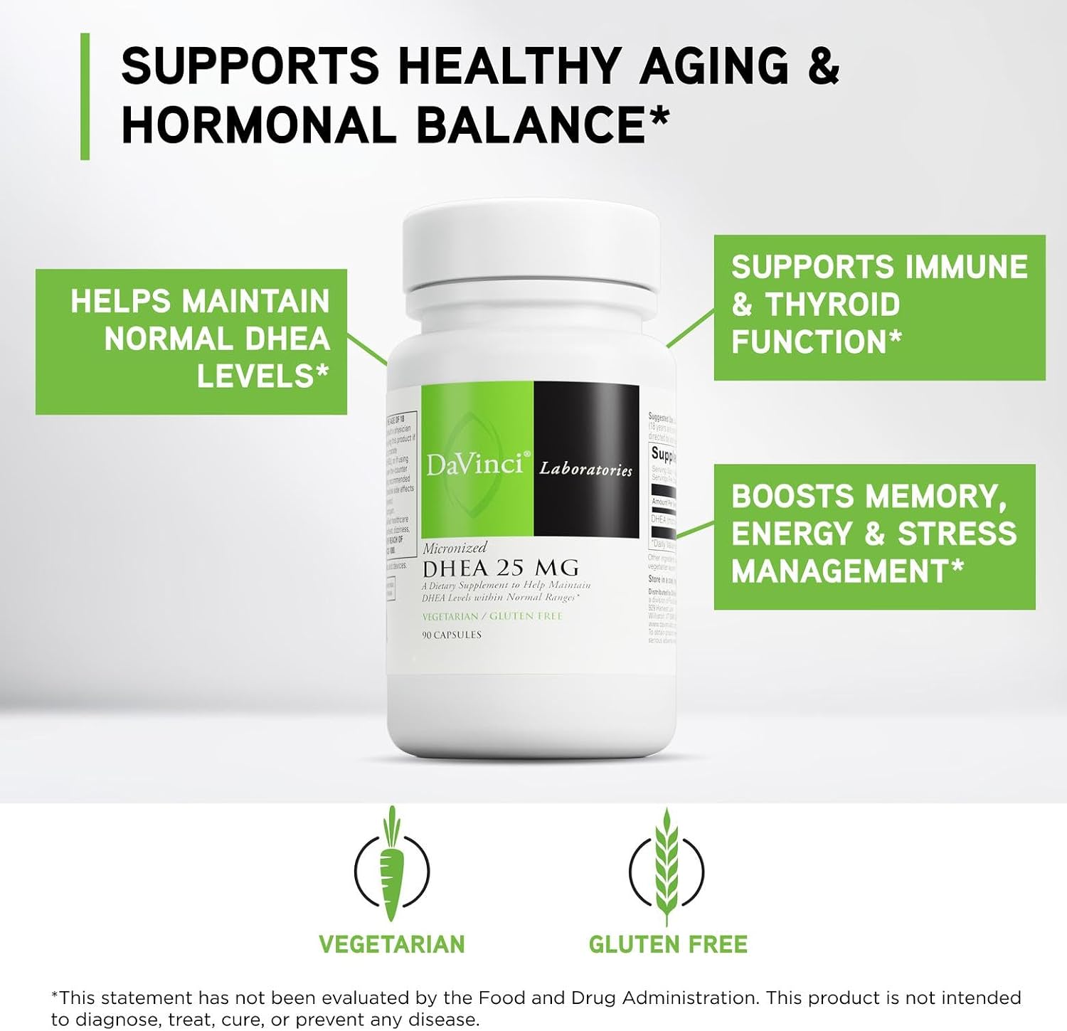 DAVINCI Labs Micronized DHEA 25 mg – Natural Health Product – 90 Vegetarian Capsules