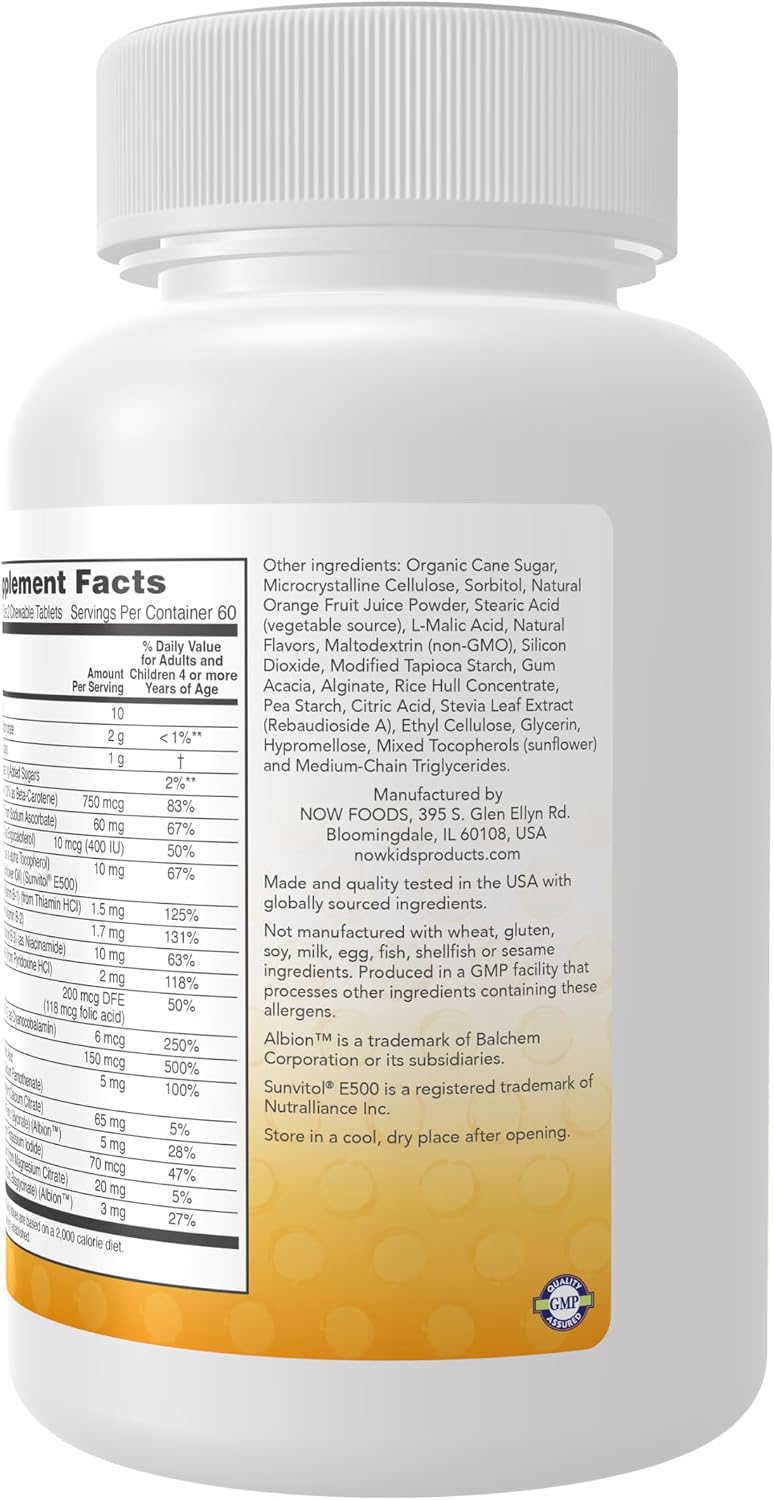 NOW Foods Kid Vits Multivitamin – Juicy Orange – 120 Chewable Tablets