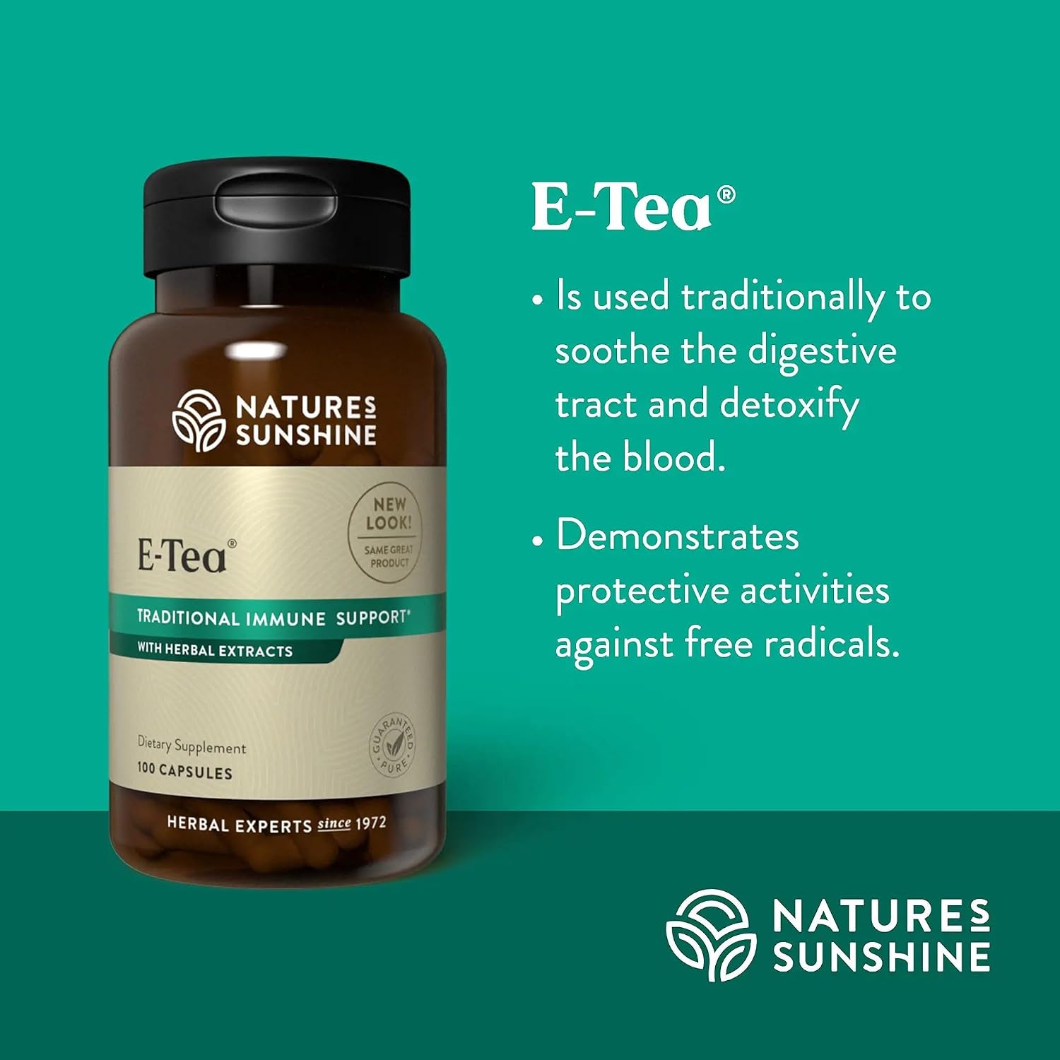 Nature's Sunshine E-Tea Capsules – Essiac Tea Herbal Supplement for Immune and Digestive Support