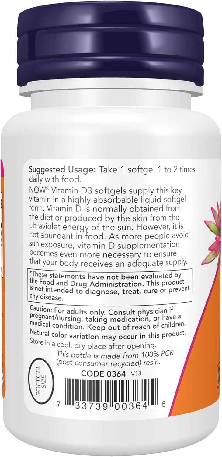NOW Foods Vitamin D3 400 IU, 180 Softgels